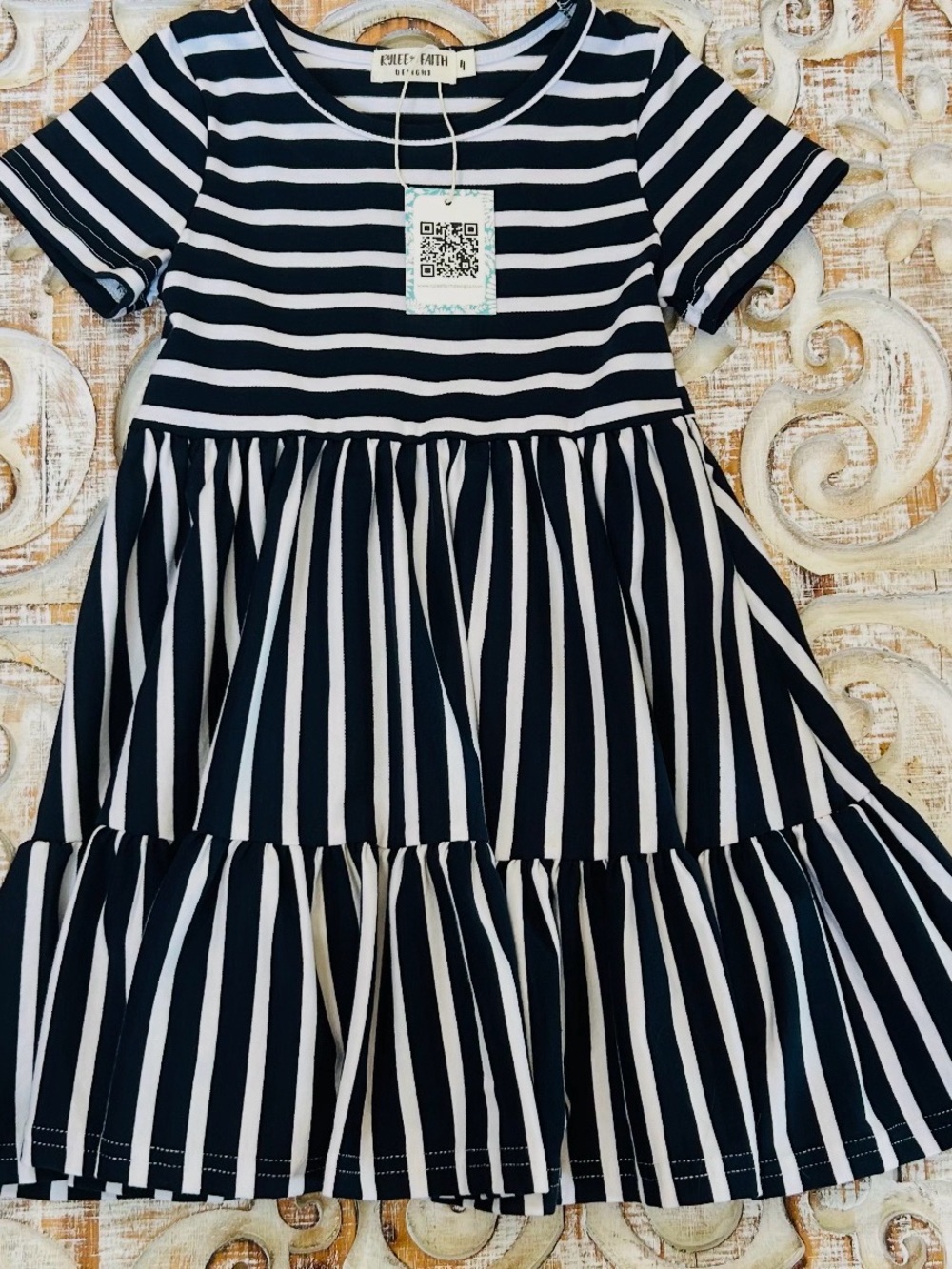 Navy & White Striped Tiered Dress for Girls